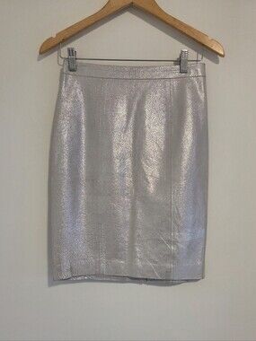 Club Monaco Bianca Metallic Silver Leather Skirt NEW